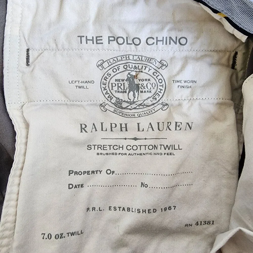 Polo Ralph Lauren Chino Pants 38x30 Straight Fit Stretch Twill Cotton Gray Men's